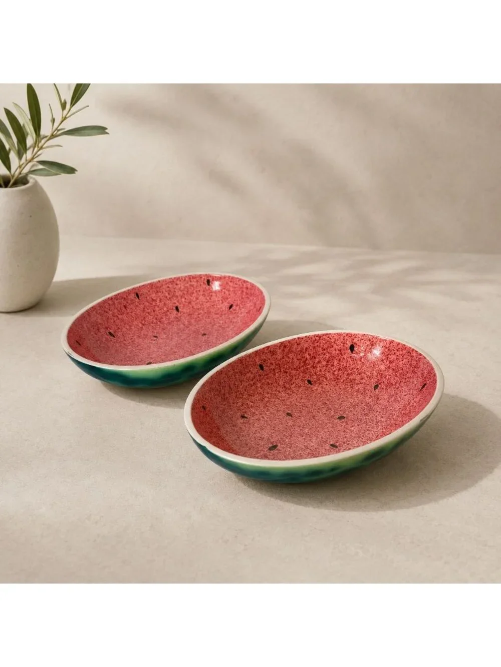 Vintage Shafford Watermelon Bowls Set 2 Ceramic Fruit Dish Summer Kitchen